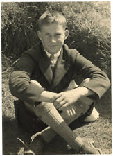 Vernacular 1920s 1930s Appx. 4x6 HANDSOME LAD Seated in Brogues LONG SOCKS, used for sale  Shipping to South Africa