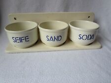 Used, SOAP SAND SODA 3 Old Ceramic Cups in Wooden Wallboard Completely Undamaged Top for sale  Shipping to South Africa