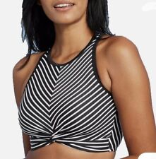 Kona Sol Womens Sz L Hgh Neck Bikini Swimsuit Top Black White Chevron NEW for sale  Shipping to South Africa