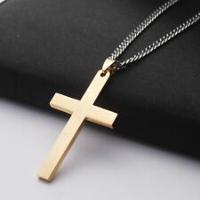 Stainless Steel Plain Silver Jesus Cross Crucifix Pendant Necklace Mens & Womens for sale  Shipping to South Africa