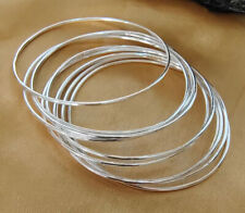 Used, 10 Set Of Silver Simple Bangles Solid 925 Silver Handmade Women Bangle for sale  Shipping to South Africa