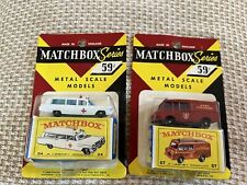 Matchbox #57 Land Rover caminhão de bombeiros e #54 Cadillac ambulância em perfeito estado em pacote blister comprar usado  Enviando para Brazil