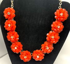 Natasha Pink Salmon Petals Flowers Rhinestones Cluster Statement Necklace 16" for sale  Shipping to South Africa