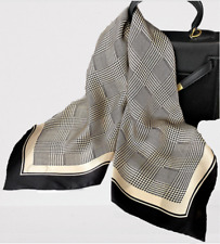 100% Silk 26" large square Scarf Women neckerchief Wrap plaid black WS233 for sale  Shipping to South Africa