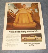 1974 Chevy Monte Carlo Vintage Swivel Bucket Seat Ad "Welcome to Sunny..." for sale  Shipping to United Kingdom