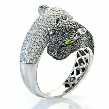 Men's Double Panther 3 Ct Round Cut Simulated Diamond 925 White Sterling Silver for sale  Shipping to South Africa