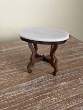 Dollhouse Mini Marble Looking Top Side table Walnut Wood Vintage, used for sale  Shipping to South Africa