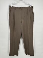 Pantalones de vestir Zanella para hombre 36x30 marrón Bennett pantalones de lana puños plisados segunda mano  Embacar hacia Argentina