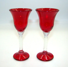 Rick Strini Art Glass Ruby Red 2 Cordial Wine Goblets, used for sale  Shipping to South Africa