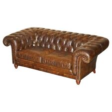 1 OF 2 TIMOTHY OULTON HERITAGE BROWN VINTAGE LEATHER CHESTERFIELD HALO SOFAS for sale  Shipping to South Africa