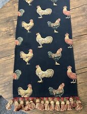 Chickens and Roosters 70”Table Runner Black Tassels Barn Farmhouse, used for sale  Shipping to South Africa