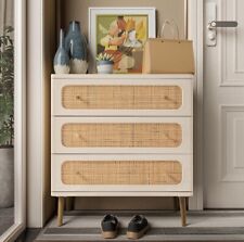 LONYKE Wicker Rattan Chest of 3-Drawer Dresser White Finish Wooden, GarageBin for sale  Shipping to South Africa