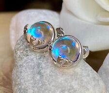 925 Sterling Silver Jewellery Stud Earrings Shiny Rainbow Round Moonstone UK for sale  WATFORD