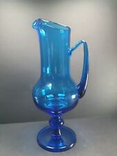 Beautiful Tall Hand Blown Blue Glass Jug Pitcher 30cm for sale  Shipping to South Africa