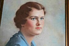 Original art work 1930s portrait of a women in blue in vintage frame, used for sale  Shipping to Canada