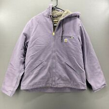 Used, Carhartt Jacket Large Medium Purple Sherpa Lined Canvas Work Coat Hooded Zip for sale  Waukesha