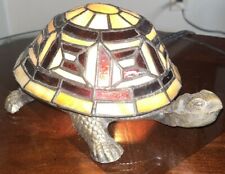 Lámpara de mesa tortuga de hierro fundido estilo Tiffany vitral vintage luz nocturna plomo segunda mano  Embacar hacia Argentina