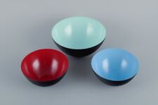 Three Krenit bowls in metal. Blue, red, mint green. Design by Hermann Krenchel, used for sale  Shipping to South Africa