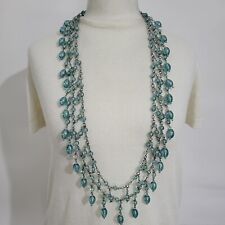 Vintage Necklace Long Pale Blue Glass Beads Silver Tone Chain Costume Jewellery  for sale  Shipping to South Africa