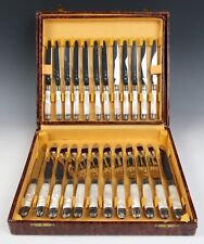 24 Vintage French Silver & MOP Dinner & Dessert Knives Art Deco Set Silverplate for sale  Shipping to South Africa