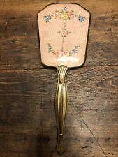 Vintage Vanity Hand Held Mirror, Floral, Gold Tone Metal Handle, Beveled Mirror, used for sale  Shipping to South Africa