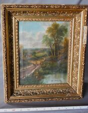 Original oil on canvas landscape signed Edward Heaton 19th century gold frame for sale  Shipping to South Africa