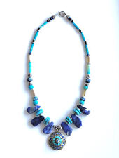 Collar de 24" piedras semipreciosas turquesa, azul, plateado hecho a mano  segunda mano  Embacar hacia Argentina