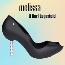Bombas de salto Black Melissa x Karl Lagerfeld "PEARL" miçangas peep toe EUA tamanho 10 comprar usado  Enviando para Brazil