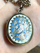 ANTIQUE VICTORIAN ROLLED GOLD CHAIN & LOCKET BLUE ENAMEL 70 CM LONG for sale  Shipping to South Africa