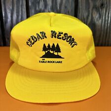 Sombrero de camionero vintage Cedar Resort sobre mesa Rock Lake gorra oro amarillo años 80 segunda mano  Embacar hacia Argentina