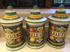 Albarello D.Leoncini Hand Painted Italian Ceramic Majolica Pots Salt Sugar Lot 3 for sale  Shipping to South Africa