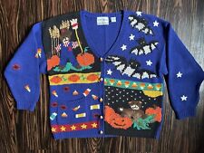 Cardigã suéter vintage Croft & Barrow Halloween malha à mão azul grande comprar usado  Enviando para Brazil