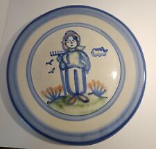 MA Hadley Pottery Farmer Blue 11" Dinner Plate Country Scene, used for sale  Shipping to South Africa
