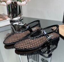 Black Fishnet Ballet Flats patent trim ballerina shoes with buckle pointe shoes, used for sale  Shipping to South Africa