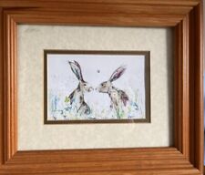 Lovely country style kissing hare pic in rustic solid wood chunky frame 13x11” for sale  Shipping to South Africa