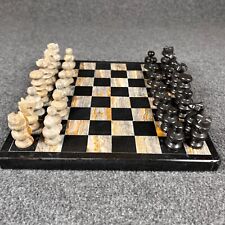 Tablero de ajedrez vintage mármol ónix granito 7,5"" negro marrón beige piedra mexicana segunda mano  Embacar hacia Argentina