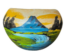 Vintage Clay Pottery Pot Hand Painted Mountain Scene Mexico Folk Art 6.5" Dia. for sale  Shipping to South Africa