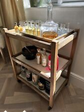Oak Bar Cart Tea Trolley Vintage Retro Solid Wood Frame Painted 3 Shelves Drinks for sale  Shipping to South Africa