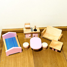 Móveis para casa de bonecas madeira rosa 7 peças mesas pia cama sofá e cadeiras comprar usado  Enviando para Brazil
