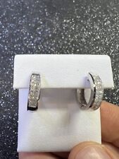 14K White Gold Princess Cut Diamond Hoop Earrings for sale  Shipping to South Africa