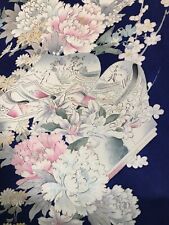 @@ Tela de seda kimono japonés vintage / tejido liso, azul marino, glicinia D78 segunda mano  Embacar hacia Mexico