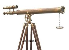 Telescopio náutico antiguo de 64" telescopio de latón de pie con trípode de madera segunda mano  Embacar hacia Mexico