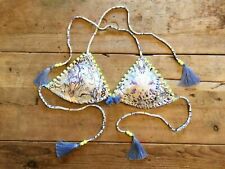 Victoria's Secret Blue Floral Pom SMALL Teeny Triangle Swim Suit Bikini Top VS!! for sale  Shipping to South Africa
