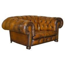 HUGE FULLY RESTORED ANTIQUE CHESTERFIELD CLUB ARMCHAIR WHISKY BROWN LEATHER, used for sale  Shipping to South Africa