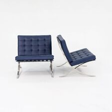 2016 Pair of Knoll Mies van der Rohe Barcelona Lounge Chairs Blue with Stainless for sale  Shipping to South Africa