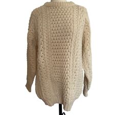 Vintage Una O’Neil Fisherman Aran Wool Sweater Large Cable Knit Made in Ireland, used for sale  Shipping to South Africa