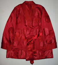 Vtg Burgundy Satin Brocade Smoking Jacket 46 Quilted Shawl Collar Lounge Wear for sale  Shipping to South Africa