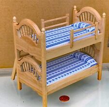 Pine Bunk Beds With A Blue & White Mattress Tumdee 1:12 Scale Dolls House DF886 for sale  Shipping to South Africa