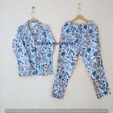 Indio Étnico Mujer Blanco Pijama Estampado Floral Algodón Puro Top-Pajama Set segunda mano  Embacar hacia Argentina
