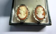 Vintage Art Deco SOLID SILVER, CARVED SHELL CAMEO Clip on EARRINGS for sale  Shipping to South Africa